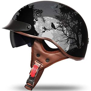 Motorfiets Retro Halve Helm, zonnescherm Motorcycle Jet Harley Helm geschikt voor Mofa Crash Cruiser Scooter Motorsport DOT Goedgekeurd B,M