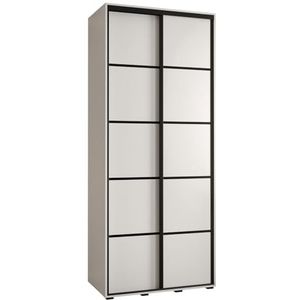 MEBLE KRYSPOL Davos 4 100 Kledingkast met twee schuifdeuren voor slaapkamer - Moderne Kledingkast met kledingroede en planken - 235,2x100x60 cm - Wit Wit Zwart