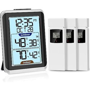 Indoor Outdoor Thermometer Draadloze Digitale Hygrometer Temperatuurmeter Met Tijd, 200ft/60 M Bereik Temperatuur Vochtigheid(8688-3)