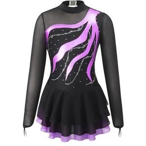 Artistieke skaterjurk voor meisjes, balletkleding voor meisjes, lange mouwen, met strass-patch, schaatspak, balletjurk, paars, 14