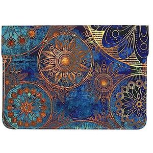 Gouden Bloem Blauwe Achtergrond Laptop Sleeve Tas Waterdichte PU Laptop Sleeve Case Mode Duurzaam Computer Beschermhoes Tas voor Laptop Tablet Computer 13 inch