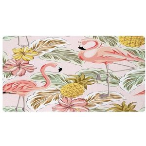 VAPOKF Flamingo in tropische hibiscus bloemen bladeren en ananas keukenmat, antislip wasbaar vloertapijt, absorberende keukenmatten loper tapijten voor keuken, hal, wasruimte