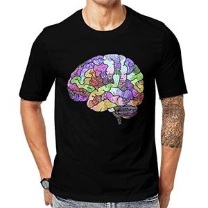 The Rainbow Brain T-shirt voor heren, korte mouwen, grafisch T-shirt met ronde hals, print, casual T-shirt, tops, 4XL