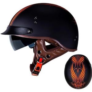 Duitse Retro Open Helm Motor Half Helm met vizier Bromfietshelm DOT/ECE Gecertificeerde Scooterhelm voor Heren en Dames voor Scooter Cruiser Angel,L