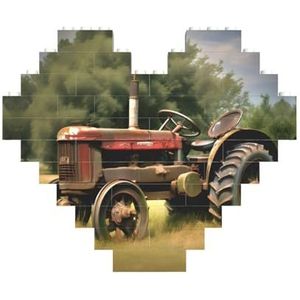 Oude Tractor Foto's Boerderij Jigsaw Puzzle-Hartvormige Bouwstenen Puzzel-Leuk En Stressverlichtend Puzzelspel