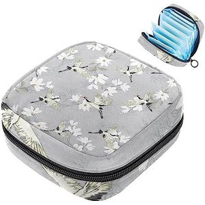 MUOOUM Witte kranen bloeiende bloem maandverband opbergtas menstruatie pad tas draagbare menstruatie cup zakje met rits voor tiener meisjes vrouwen dames