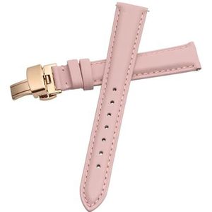 LQXHZ Horlogeband Dames Echt Leer Vlindersluiting Eenvoudig Geen Graan Horlogearmband Wit 12 13 14 15 16 17 Mm (Color : Pink-Rose-B1, Size : 17mm)