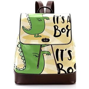 Het is een jongen mooie dinosaurus-01 gepersonaliseerde casual dagrugzak tas voor tiener, Meerkleurig, 27x12.3x32cm, Rugzak Rugzakken