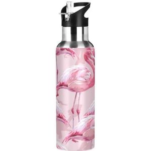 Valentine Flamingo Vogel Roze Water Fles Geïsoleerde Grote 1L Rvs Sport Vacuümfles met Stro Lekvrij voor Reizen Koffie