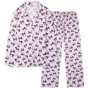 Hello Kitty Sanrio pyjamaset voor tieners, vrouwen, 2-delige top met lange mouwen, broek, zachte Kuromi loungewear, Kawaii PJ's, cadeaus voor vrouwen, Roze Kuromi, XL