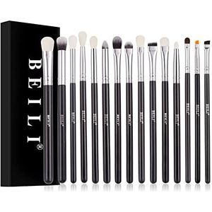 BEILI 15-delige oogschaduwkwastenset, oogmake-upkwasten, oogkwastenset, concealer, contouring blending brush voor oogschaduw, wenkbrauwen, eyeliner, blending, zwart