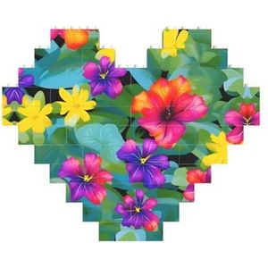Hawaiiaanse kleurrijke bloem legpuzzel - hartvormige bouwstenen puzzel-leuk en stressverlichtend puzzelspel