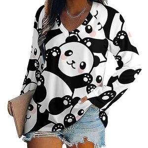 Leuke Panda's vrouwen Casual Lange Mouw T-shirts V-hals Gedrukt Grafische Blouses Tee Tops 2XL
