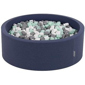 KiddyMoon Ballenbad 90 x 30 cm/300 sterren 6 cm voor baby's rond gemaakt in de EU, donkerblauw: wit/grijs/mint