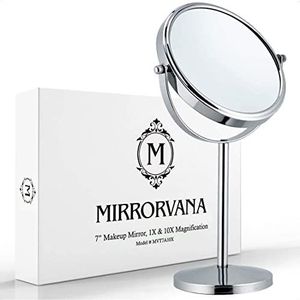 MIRRORVANA 10x vergroting cosmetische spiegel dubbelzijdige make-up spiegel scheerspiegel vrijstaande tafelspiegel verchroomd 18 cm