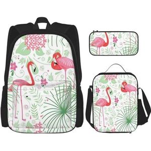 SUHNGE Hoge Hakken Schoenen Print 3 Stuks Rugzak Schooltas met Lunch Tas Set Potlood Case voor Meisjes Middelbare School, Bloemen Flamingo Plantkunde, Eén maat