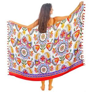 Mandala Life ART Groene pareo voor dames, met kwastjes, katoen, groot, strand, sarong, strandhanddoek, wikkelrok, strandrok, wandtapijt, wikkeldoek, bikini, bedekking, doek voor badpak, Keri, One size