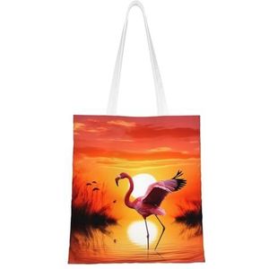 VTCTOASY Mooie zonsondergang roze flamingo print canvas draagtassen lichtgewicht schoudertas herbruikbare boodschappentas handtassen voor vrouwen mannen, zwart, één maat, Zwart, One Size