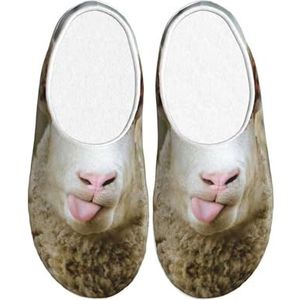EdWal Grappige ondeugende schapentong schattige dierenprint winter warme pantoffels indoor antislip pluche pantoffels ontspannen thuis voor vrouwen mannen, Zwart, 37.5 EU