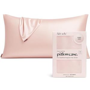 Kitsch satin kussensloop met rits voor haar en huid - zachter dan zijde, verkoelende hoes, machinewasbaar, rimpelvrij, gladde satin hoes - king formaat (19x36) - blush