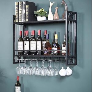 Wandgemonteerd Wijnrek, Drijvende Champagnefles-displayhouder Bar-eenheid Zwevende Planken Hangende Wijnfles- En Glashouder (Color : Noir, Size : 120X22X61CM)