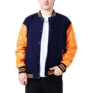 Heren Varsity Baseball Wool Body Echt Lederen Mouwen Multicolor Collectie - Stijlvolle Letterman Jacket Man, Bruin Letterman Wollen Jas, XS