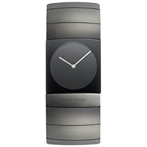 Jacob Jensen Arc-serie herenhorloge, kwartshorloge met zwarte wijzerplaat, analoog display en zwarte titanium band 572, Zwart/Zwart, Riem