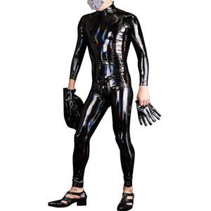 SDGHH-8MMDM Mannen Sexy Lakleren Bodysuit Jumpsuit voor Clubwear Kruis Rits Lingerie Kostuum Kleding Latex Catsuit,zwart,3XL