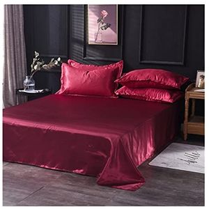 Ijs zijde laken 1 stuk plat laken effen kleur ijs zijde satijn stof beddengoed queensize kingsize luxe laken beddengoed (kleur: bordeaux, maat: 230 x 250 cm)