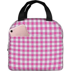 SUUNNY Roze Plaid Print Geïsoleerde Lunch Bag Tote Bag,Houd Warmte Lunch Box Koelere Thermische Zak voor Werk