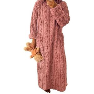 Herfst-winter verdikte warme flanellen nachtjapon Damesnachtkleding van koraalfleece met lange mouwen(Pink,130)