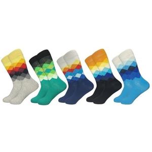 YIJIANUO 5 paar nieuwigheid heren katoen kleurrijk patroon grappige mode gelukkige crew jurk sokken, 5 paar-04, EU(40-46)
