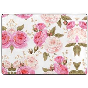 Vloerkleden met rozenbloemenprint, woonkamervloermatten loper, vloerkleed zonder overslaan kinderkamer mat spelen tapijt - 148 x 203 cm