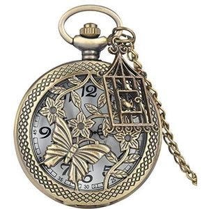 Zakhorloges Brons Butterfly and Flower Vintage Style Necklace Pocket Watch Chain Hanger Quartz Kijkklok (Color : A)