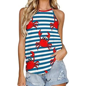 Rode krab op strepen dames tanktop zomer mouwloze T-shirts halter casual vest blouse print t-shirt L