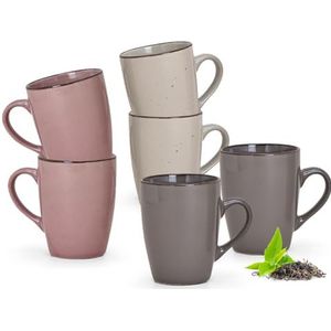 Moderne mokken, set van 6 stuks, in grijs, beige, roze, vintage keramische koffiekopjes in 300 ml voor thee, koffie, cappuccino, mooie retro koffiekopjes als cadeau, vaatwasmachinebestendig en
