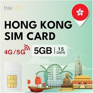 travSIM Hong Kong SIM Card | 15 dagen - 5GB data SIM | 5G/4G high-speed data | onbeperkte internettoegang voor Google, Facebook, WhatsApp, Instagram en meer