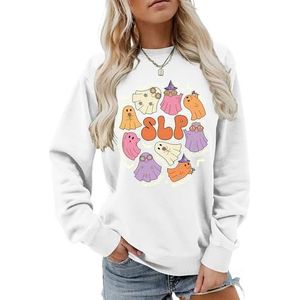 MLZHAN Cognition Social Voice SLP Halloween Ghosts Sweatshirt Vrouwen Gift Herfst Lange Mouw Shirts Harajuku Losse Pullover Tops (L, Wit), Wit, L