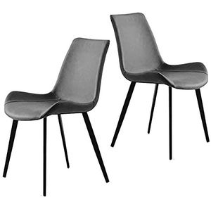 GEIRONV Set van 2 eetkamerstoelen, PU Lederen gestoffeerde stoelen moderne metalen stoelen voor keuken slaapkamer woonkamer zijstoelen Eetstoelen (Color : Gris)