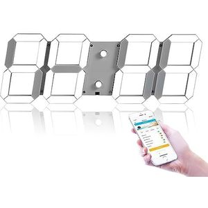 Digitale WIFI LED-wandklok, 18 Inch, 4 Cijfers, Datum, 8 Helderheidsniveaus, Temperatuurweergave, Automatische Dimmer, Tijd, Ideaal For Magazijn, Huis, Woonkamer En Kantoor(White)