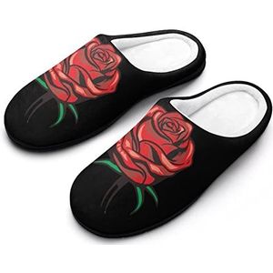 Rode Rose Bloemen Katoenen Slippers Voor Vrouwen Warme Anti-Slip Rubber Zool Huis Schoenen Voor Indoor Hotel 7-8 (39-40)