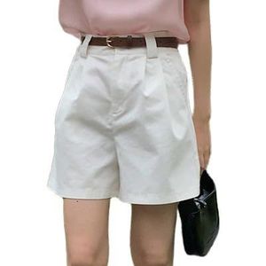 OHERUWKLS Dames Zomer Losse Casual Hoge Taille Geplooide Broek Met Wijde Pijpen En Zakken,Wit,L