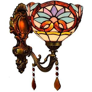 Tiffany Love Barok Stijl 7,8-Inch Glas-In-Lood Wandlamp Met Kristal Hanger, Victoriaanse Stijl Verlichting Voor Slaapkamers, Gangen, Woonkamer En Hotels