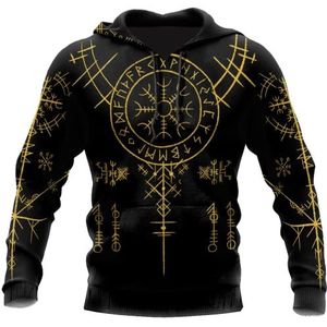 BBYOUTH Viking Hoodie Voor Heren, 3D Geprinte Noorse Mythe Tatoeage Cosplay Trui Vikings Merchandise (USA-Maat),Helm of awe,L