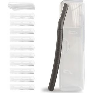 Wenkbrauwscheermes met 10 roestvrijstalen messen en draagbaar etui. Vrouwen Gezichtsscheerapparaat van Anti-roest Legeringen, Elegant en duurzaam. Scheermes in zwart