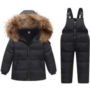 Sneeuwpak voor meisjes en jongens, donsjack met capuchon + skibroek voor kinderen, 2 stuks, skibroek, baby, donsjack, winter, sneeuwjas, zwart, 2-3 jaar