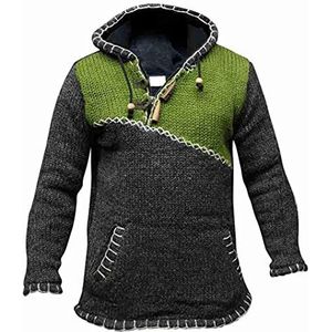 Wintertrui, Herfst Winter Oversized Trui Heren Capuchon Truien Patchwork Gebreide(Green,4XL)