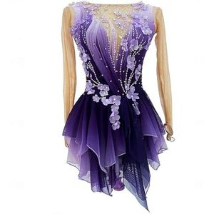 Kunstschaatsjurk, paarse strass schaatskleding Leotard dansjurken kostuum for kinderen meisjes dames(L)