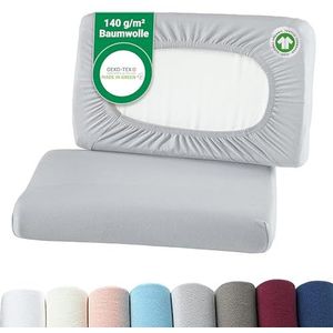 BaSaTex Biologische kussenslopen, spanhoezen, set van 2, voor nekkussen en gezondheidskussen, 97% GOTS-gecertificeerd katoen + 3% elastaan, ca. 45-60 x 30-40 cm, 20 cm brug, zilver