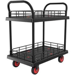 Gereedschapswagen, 2-laags Rollende Gereedschapswagen Met Wielen, Dragende 330 LBS Zware Industriële Service Gereedschapswagen Met Hek For Garage, Thuis, Hotel, Reparatie En Winkel (Color : Black)